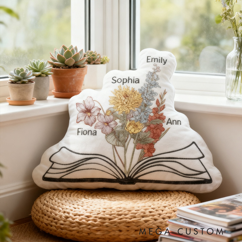 Personalized Funny Pillow Christmas Graphic 3D Print Birthday Flower Reading Custom Name Gift for Reading Lovers