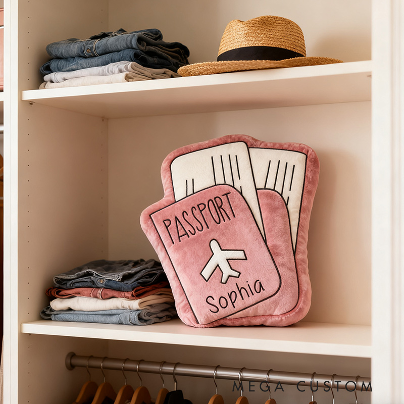 Personalized Travel Pillow Graphic 3D Print Passport Pillow Custom Name for Travel Lovers