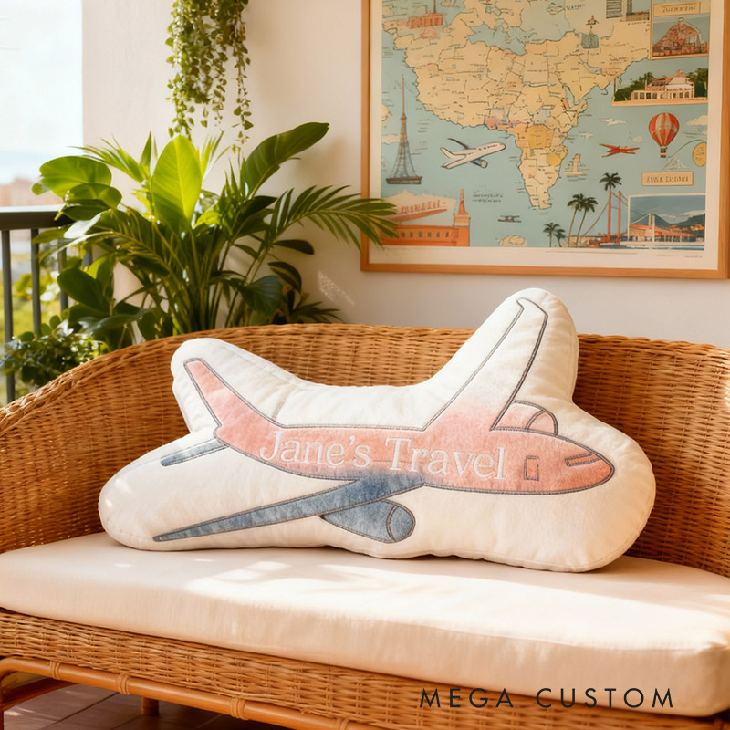 Personalized Plane Travel Pillow Graphic 3D Print Pillow Custom Name for Travel Lovers