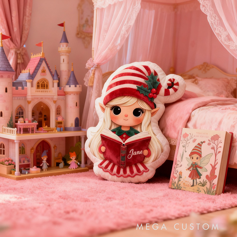 Personalized Elf Read Pillow Christmas Graphic 3D Christmas Elf Custom Name Gift for Reading Lovers