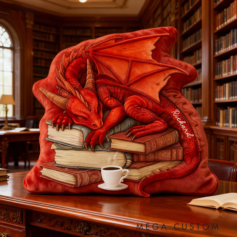 Personalized Red Dragon Books Pillow Christmas Graphic 3D Print Custom Name Gift for Reading Lovers