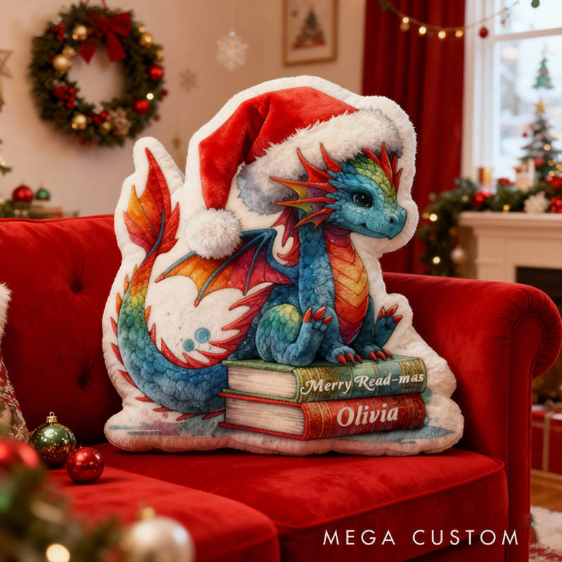 Personalized Christmas Dragon Books Pillow Christmas Graphic 3D Print Custom Name Gift for Reading Lovers
