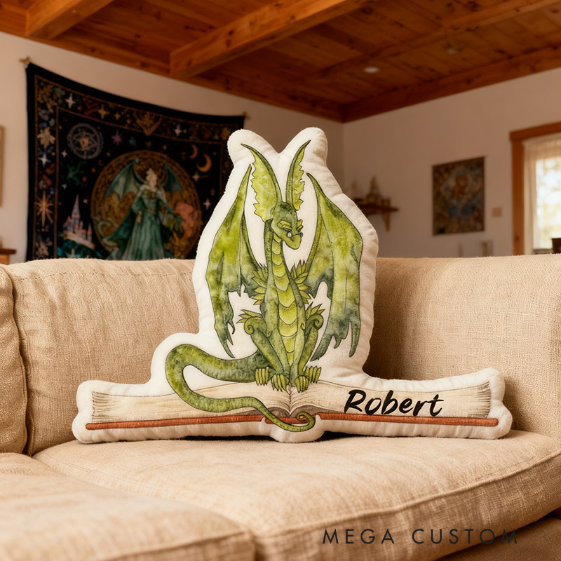 Personalized Green Dragon Books Pillow Christmas Graphic 3D Print Custom Name Gift for Reading Lovers