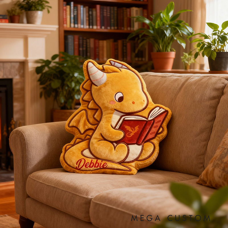 Personalized Funny Pillow Christmas Graphic 3D Print Cute Dargon Reading Custom Name Gift for Reading Lovers
