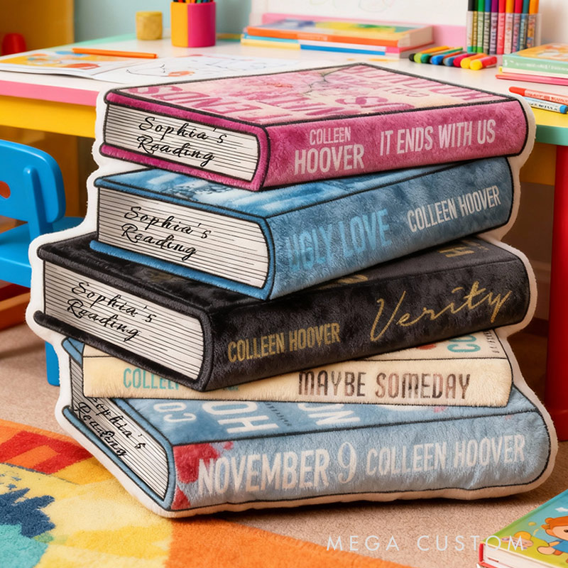 Personalized Funny Pillow Christmas Graphic 3D Print Colorful Books Custom Name Gift for Reading Lovers