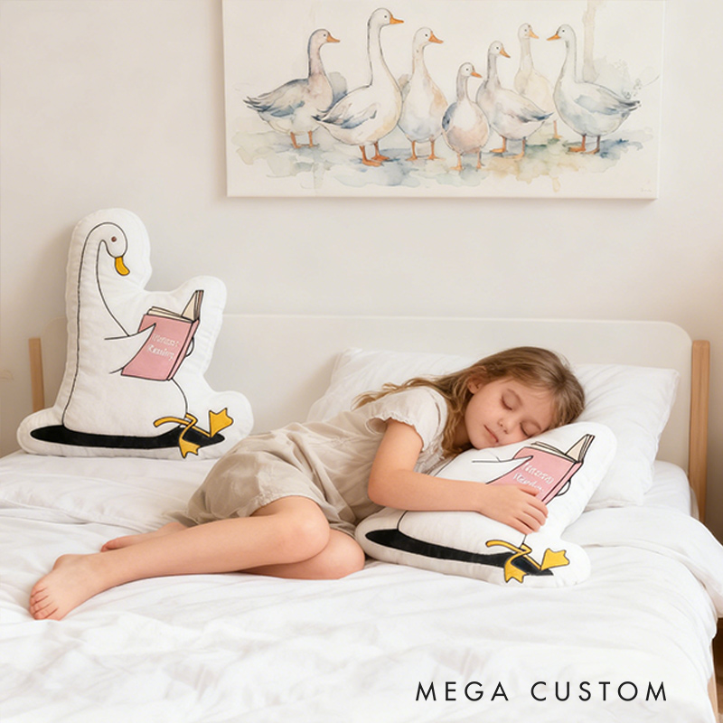 Personalized Funny Pillow Christmas Graphic 3D Print Goose Reading Custom Name Gift for Reading Lovers