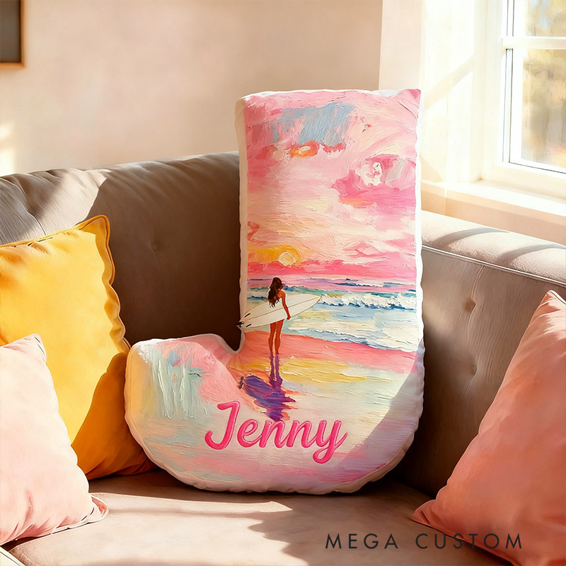 Personalized Funny Pillow Christmas Graphic 3D Print Surfing at Sunset Travel Souvenirs Gift for Travel Lovers