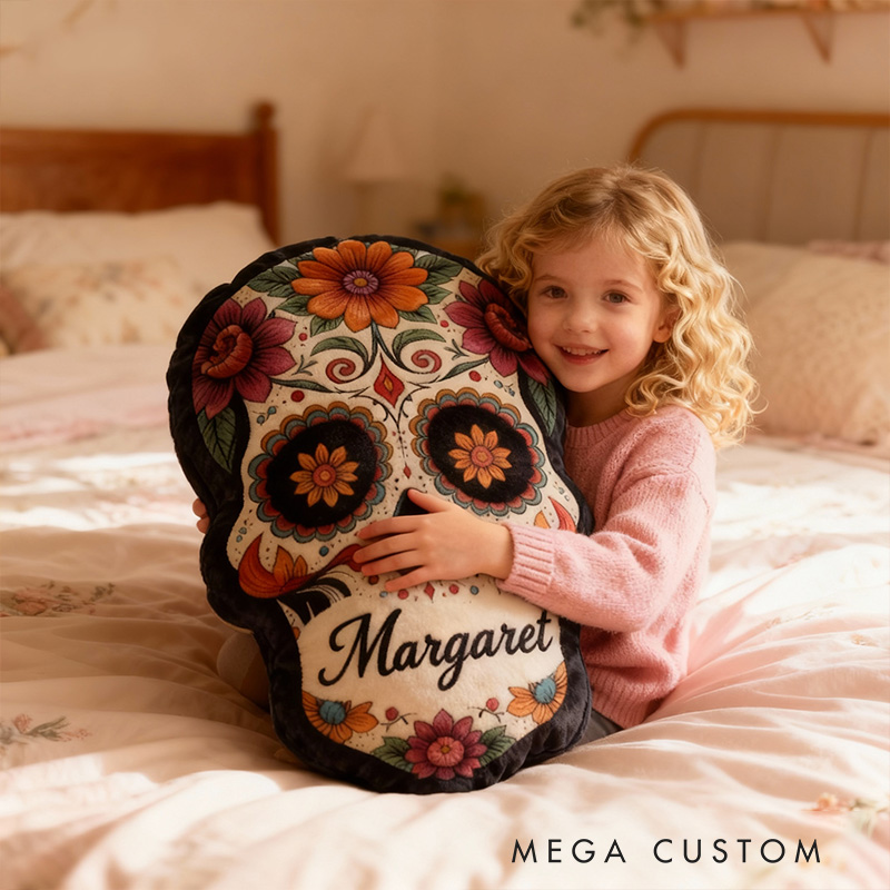Personalized Funny Pillow Christmas Graphic 3D Print Floral Skull The Day of the Dead Holiday with Custom Name