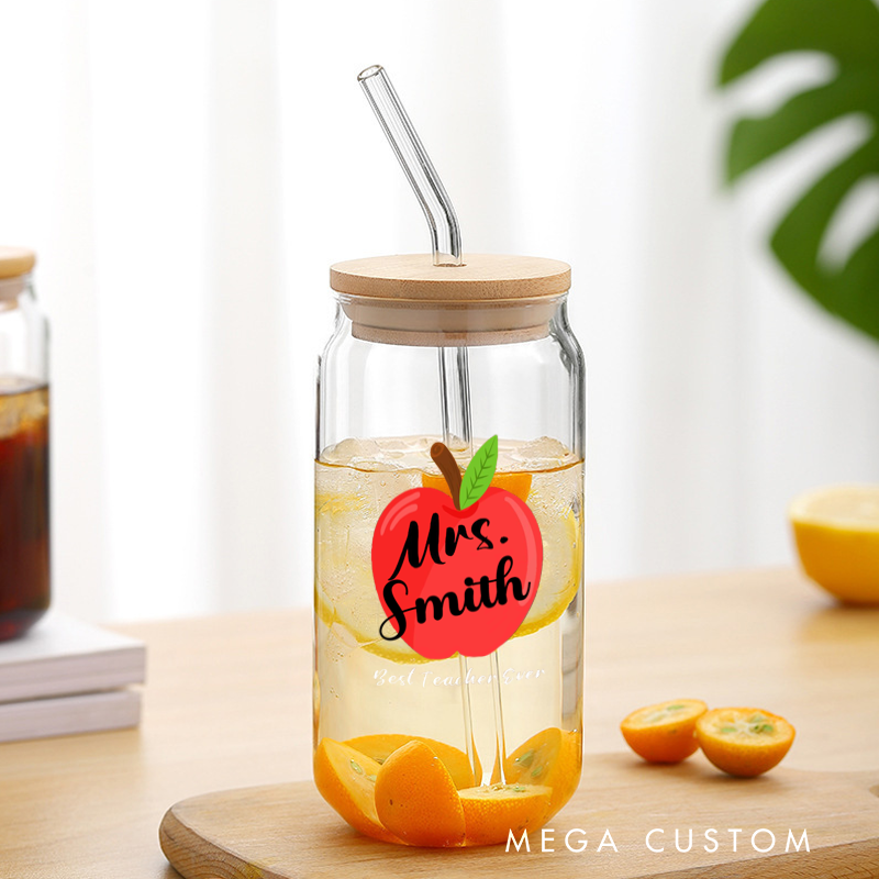 Personalized Teacher Tumbler with Lid and Straw Best Teacher Ever Custom Glass Coffee Cup Teacher Appreciation Gift