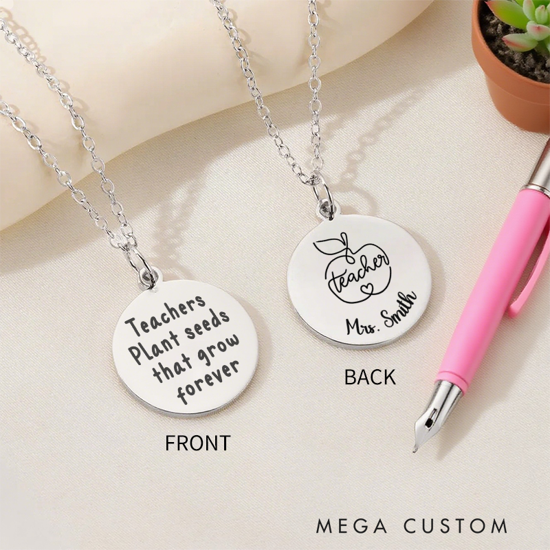 Personalized Teacher Engraved Necklace Teachers Plant Seeds That Grow Forever Design Necklace Thank You Gift for Teachers