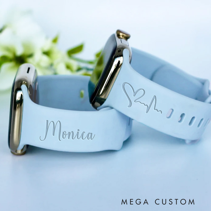 Personalized Heartbeat Nurse Themed Apple Watch Band Engraved Apple Watch Band Custom Name Watch Band