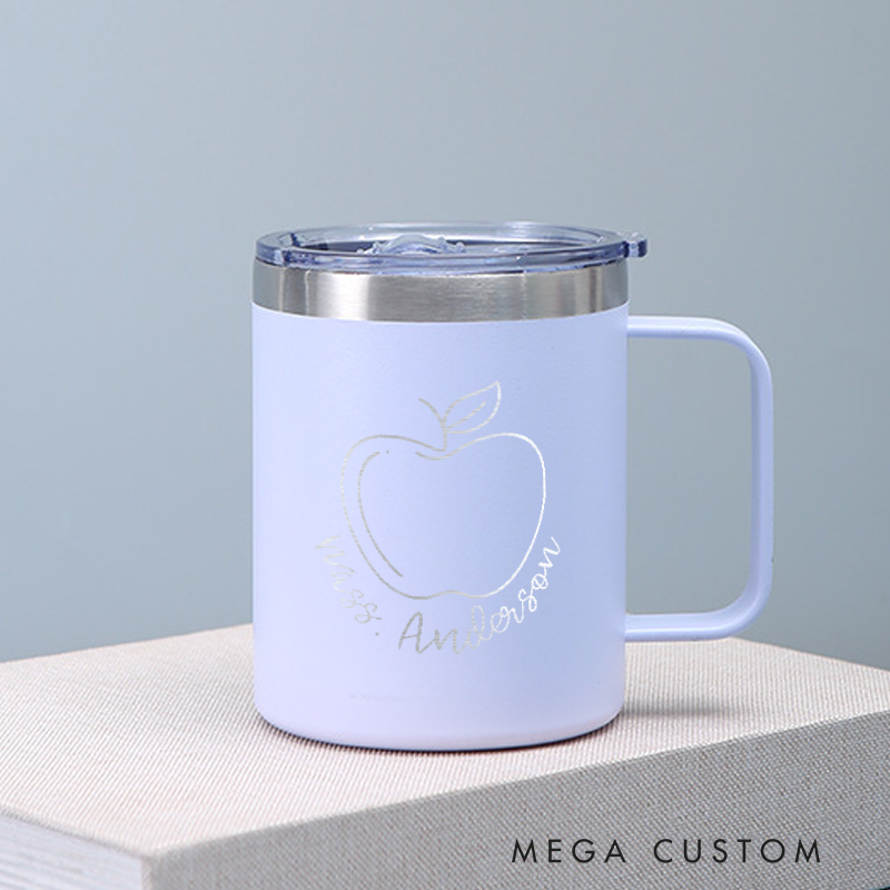 Personalized Teacher Laser Engraved Coffee Mug Custom Cute Apple Design Coffee Mugs Insulated Stainless Steel Mugs Creative Teacher Gift