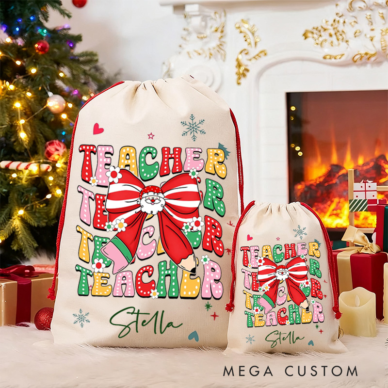 Personalized Teacher Christmas Gift Sack Colorful Teacher Design Santa Bag