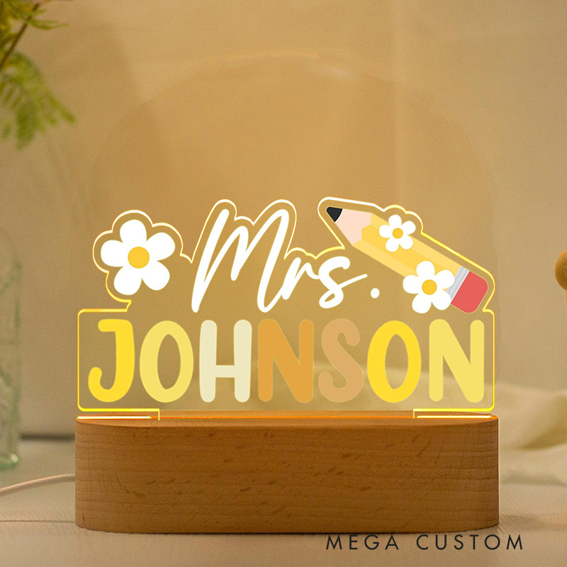 Personalized Teacher LED Desk Lamp with Flower Pencil Name Design Unique Gift for Teachers