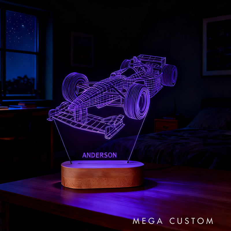 Personalized Night Light Custom LED Lamp with Racing Car Design Unique Gift for Racers and Racing Lovers