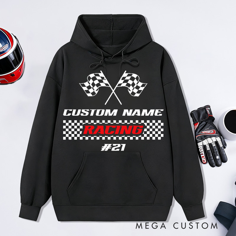 Personalized Racing Hoodies Custom Name and Number Race Team Tee Gift for Racers and Racing Lovers