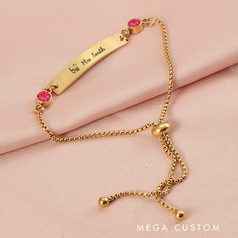 Personalized Birthstone Bracelet for Teacher Love Engraved Bracelet Jewelry Gift for Teachers