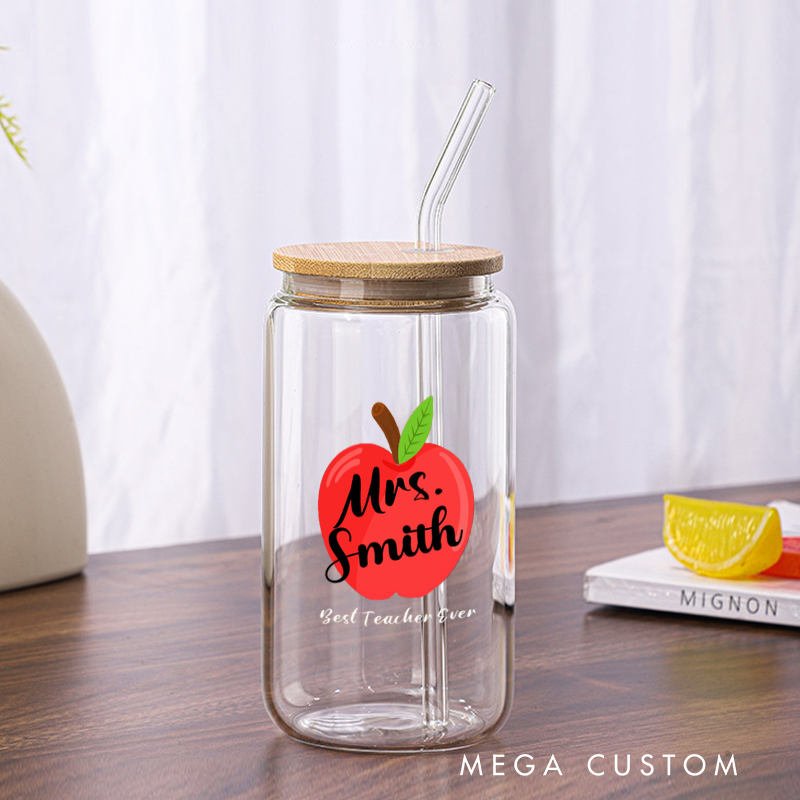 Personalized Teacher Tumbler with Lid and Straw Best Teacher Ever Custom Glass Coffee Cup Teacher Appreciation Gift