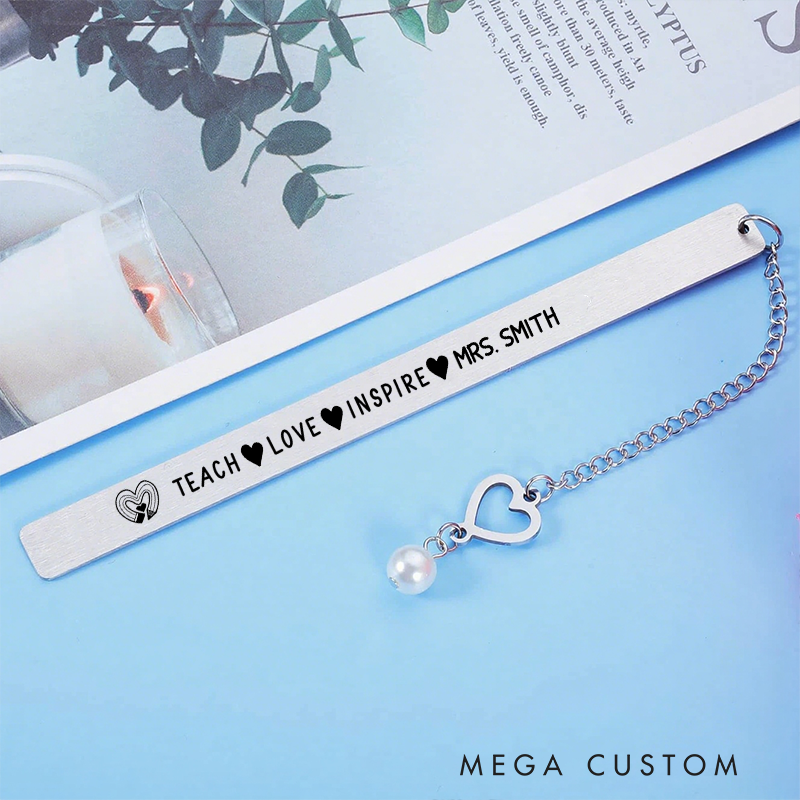 Personalized Stainless Steel Bookmark for Teachers Pencil Rainbow Teach Love Inspire Design Bookmark Teacher Thoughtful Gift