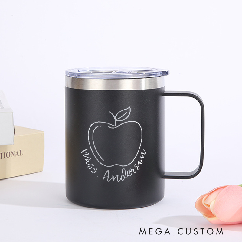 Personalized Teacher Laser Engraved Coffee Mug Custom Cute Apple Design Coffee Mugs Insulated Stainless Steel Mugs Creative Teacher Gift