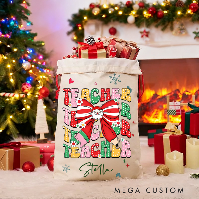 Personalized Teacher Christmas Gift Sack Colorful Teacher Design Santa Bag