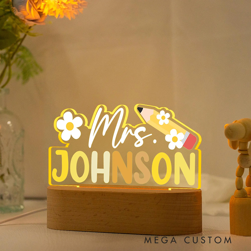 Personalized Teacher LED Desk Lamp with Flower Pencil Name Design Unique Gift for Teachers
