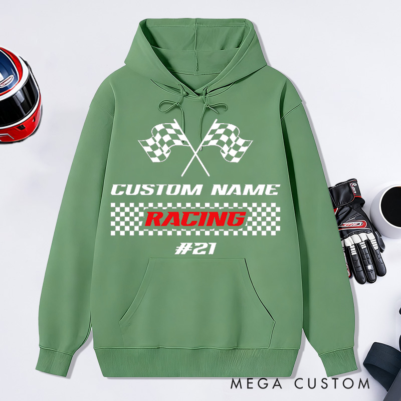 Personalized Racing Hoodies Custom Name and Number Race Team Tee Gift for Racers and Racing Lovers