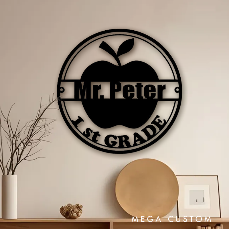 Personalized Teacher Metal Sign for Indoor Outdoor Decor Custom Apple Design Appreciation Gift For Teachers