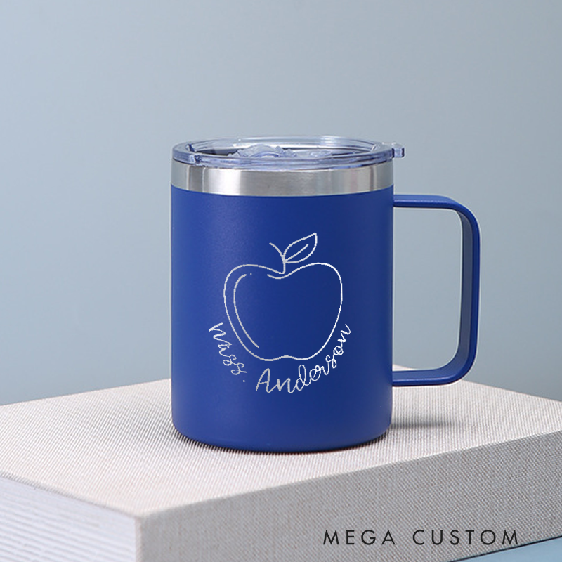 Personalized Teacher Laser Engraved Coffee Mug Custom Cute Apple Design Coffee Mugs Insulated Stainless Steel Mugs Creative Teacher Gift