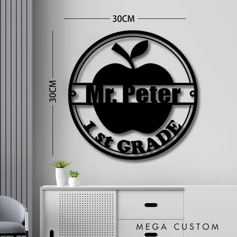 Personalized Teacher Metal Sign for Indoor Outdoor Decor Custom Apple Design Appreciation Gift For Teachers