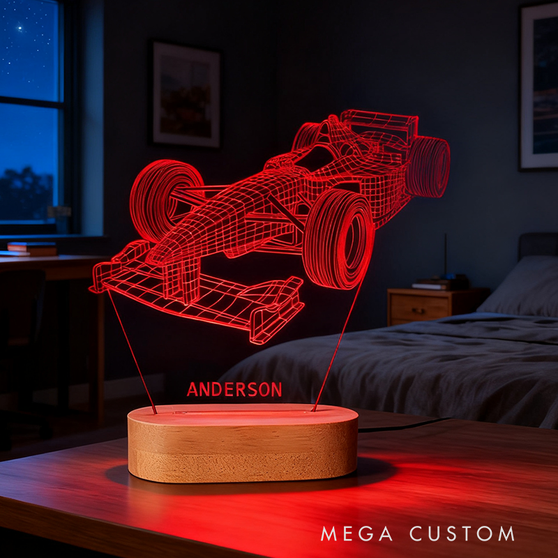 Personalized Night Light Custom LED Lamp with Racing Car Design Unique Gift for Racers and Racing Lovers
