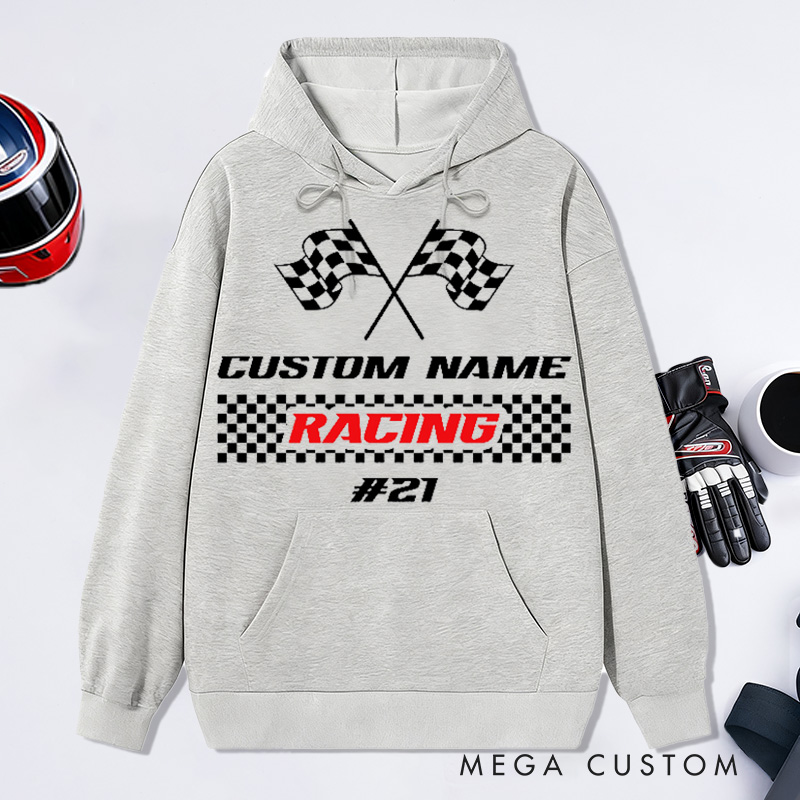 Personalized Racing Hoodies Custom Name and Number Race Team Tee Gift for Racers and Racing Lovers