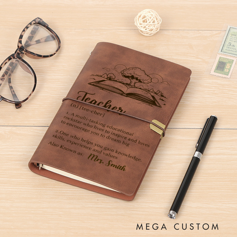 Personalized Teacher A6 Leather Wraparound Notebook Appreciation Gift for Teachers