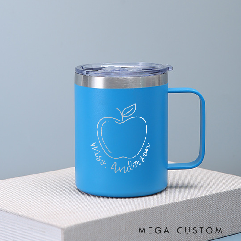 Personalized Teacher Laser Engraved Coffee Mug Custom Cute Apple Design Coffee Mugs Insulated Stainless Steel Mugs Creative Teacher Gift