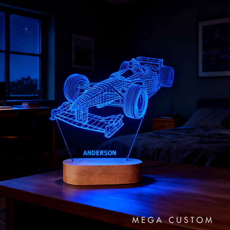 Personalized Night Light Custom LED Lamp with Racing Car Design Unique Gift for Racers and Racing Lovers