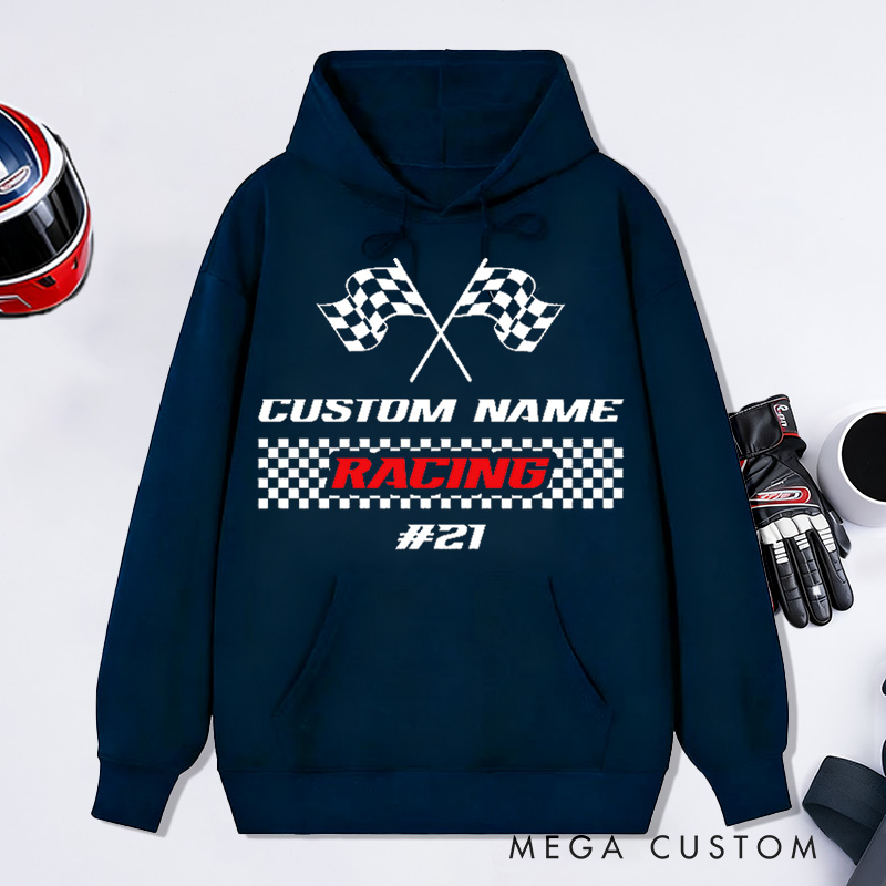 Personalized Racing Hoodies Custom Name and Number Race Team Tee Gift for Racers and Racing Lovers