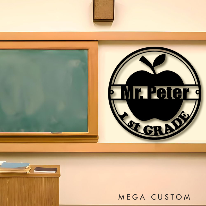 Personalized Teacher Metal Sign for Indoor Outdoor Decor Custom Apple Design Appreciation Gift For Teachers