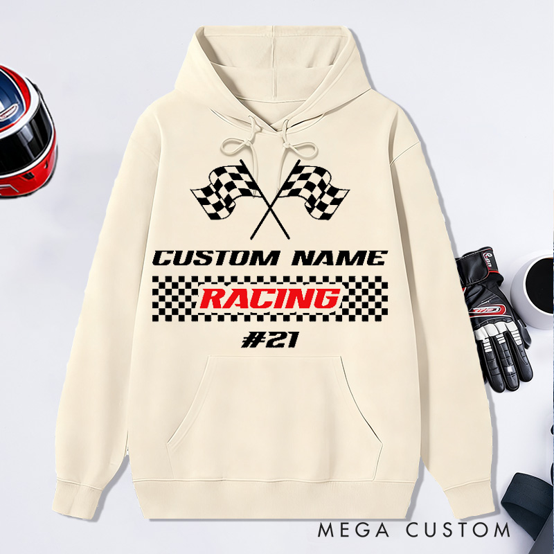 Personalized Racing Hoodies Custom Name and Number Race Team Tee Gift for Racers and Racing Lovers