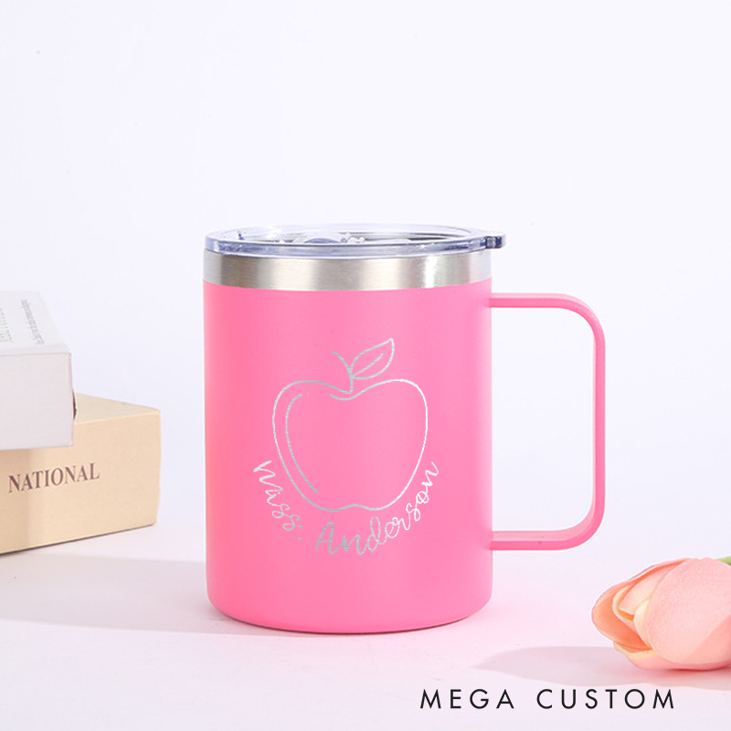 Personalized Teacher Laser Engraved Coffee Mug Custom Cute Apple Design Coffee Mugs Insulated Stainless Steel Mugs Creative Teacher Gift