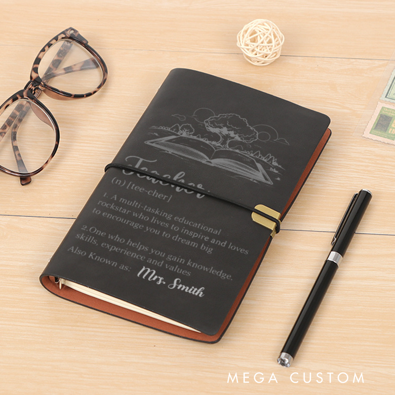 Personalized Teacher A6 Leather Wraparound Notebook Appreciation Gift for Teachers
