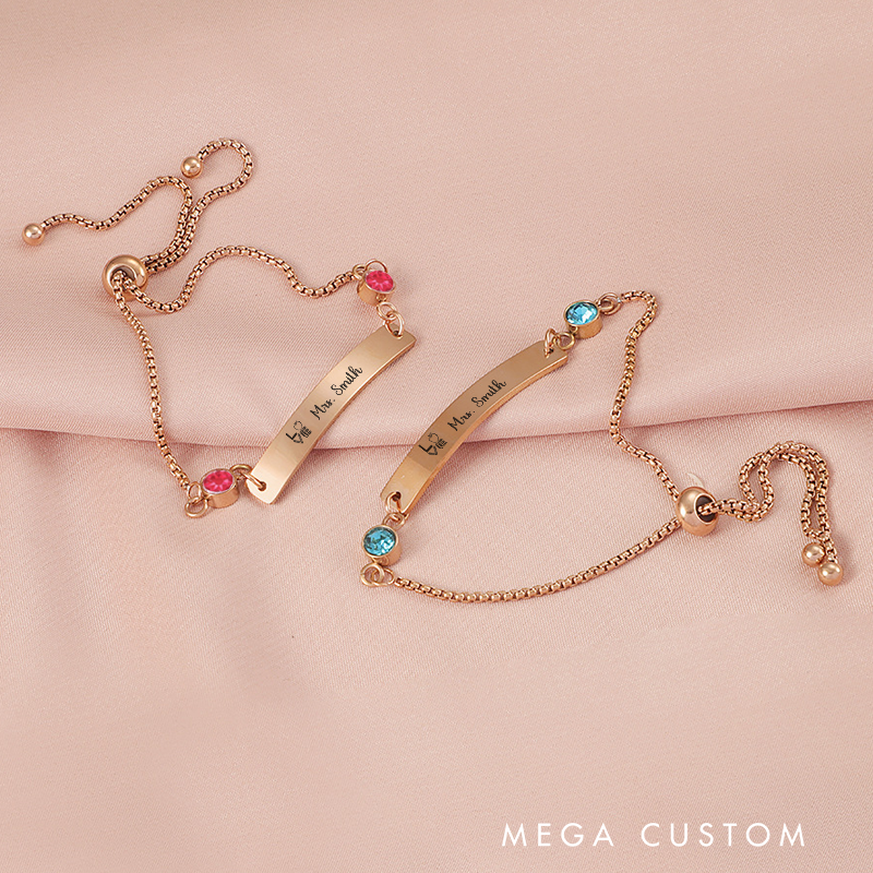 Personalized Birthstone Bracelet for Teacher Love Engraved Bracelet Jewelry Gift for Teachers