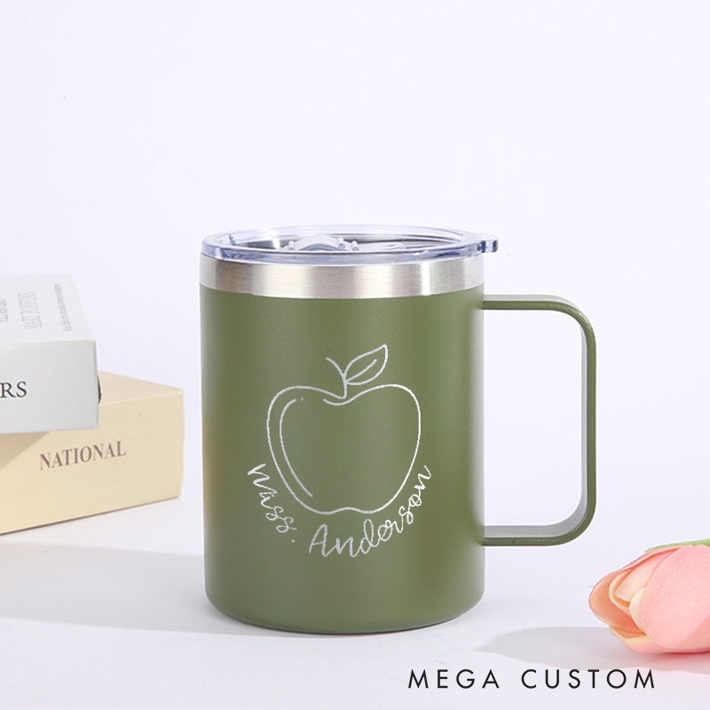 Personalized Teacher Laser Engraved Coffee Mug Custom Cute Apple Design Coffee Mugs Insulated Stainless Steel Mugs Creative Teacher Gift