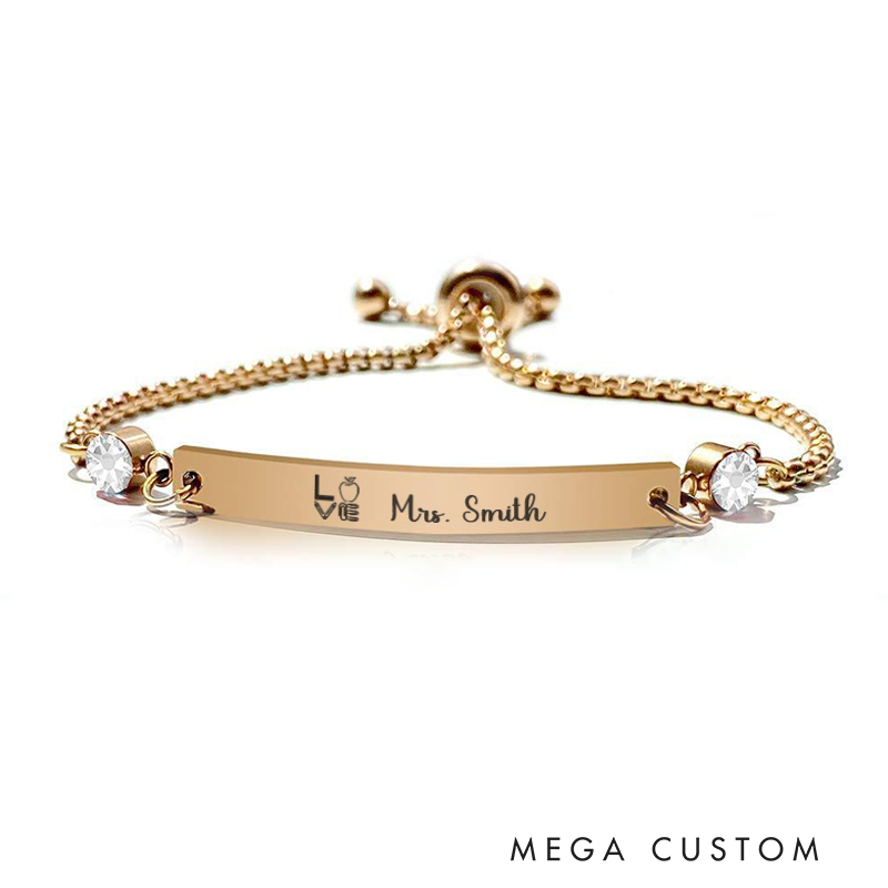 Personalized Birthstone Bracelet for Teacher Love Engraved Bracelet Jewelry Gift for Teachers