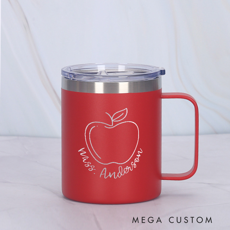 Personalized Teacher Laser Engraved Coffee Mug Custom Cute Apple Design Coffee Mugs Insulated Stainless Steel Mugs Creative Teacher Gift