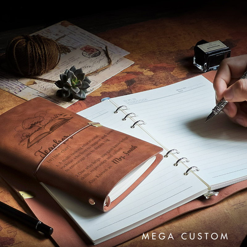 Personalized Teacher A6 Leather Wraparound Notebook Appreciation Gift for Teachers