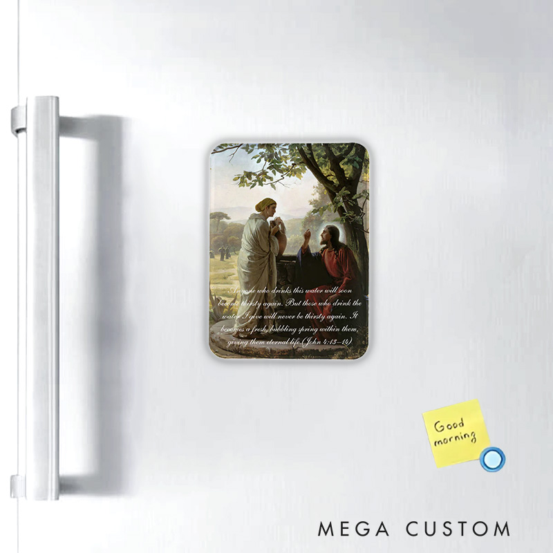 Personalized Woman at the Well Religious Magnetic Fridge Magnet with Bible Verse Religious Gift Faith Gift