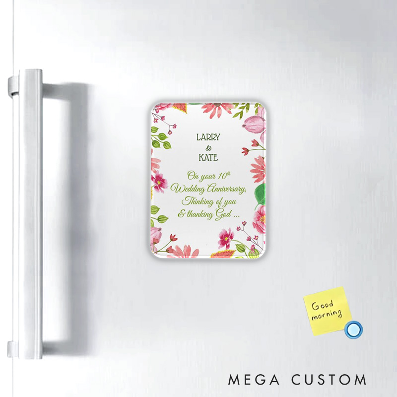 Personalized Religious 10th Wedding Anniversary Flowers Magnetic Fridge Magnet with Names and Year Number Religious Gift Anniversary Gift