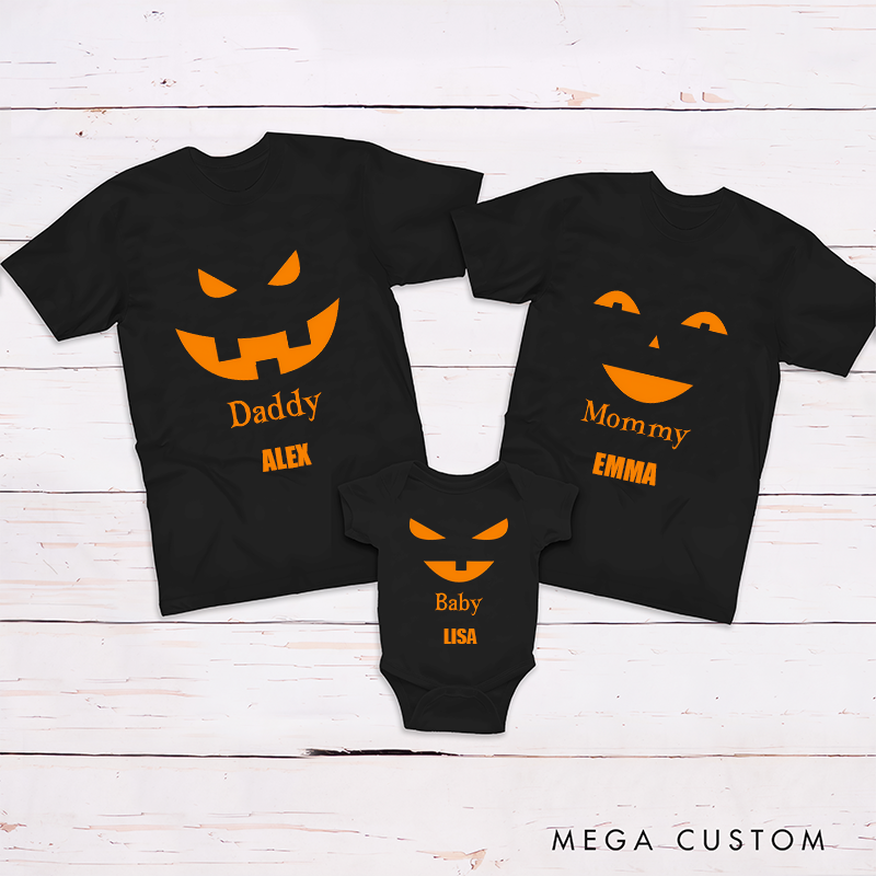 Personalized Pumpkin Face Family Matching Outfits Halloween Party Shirt