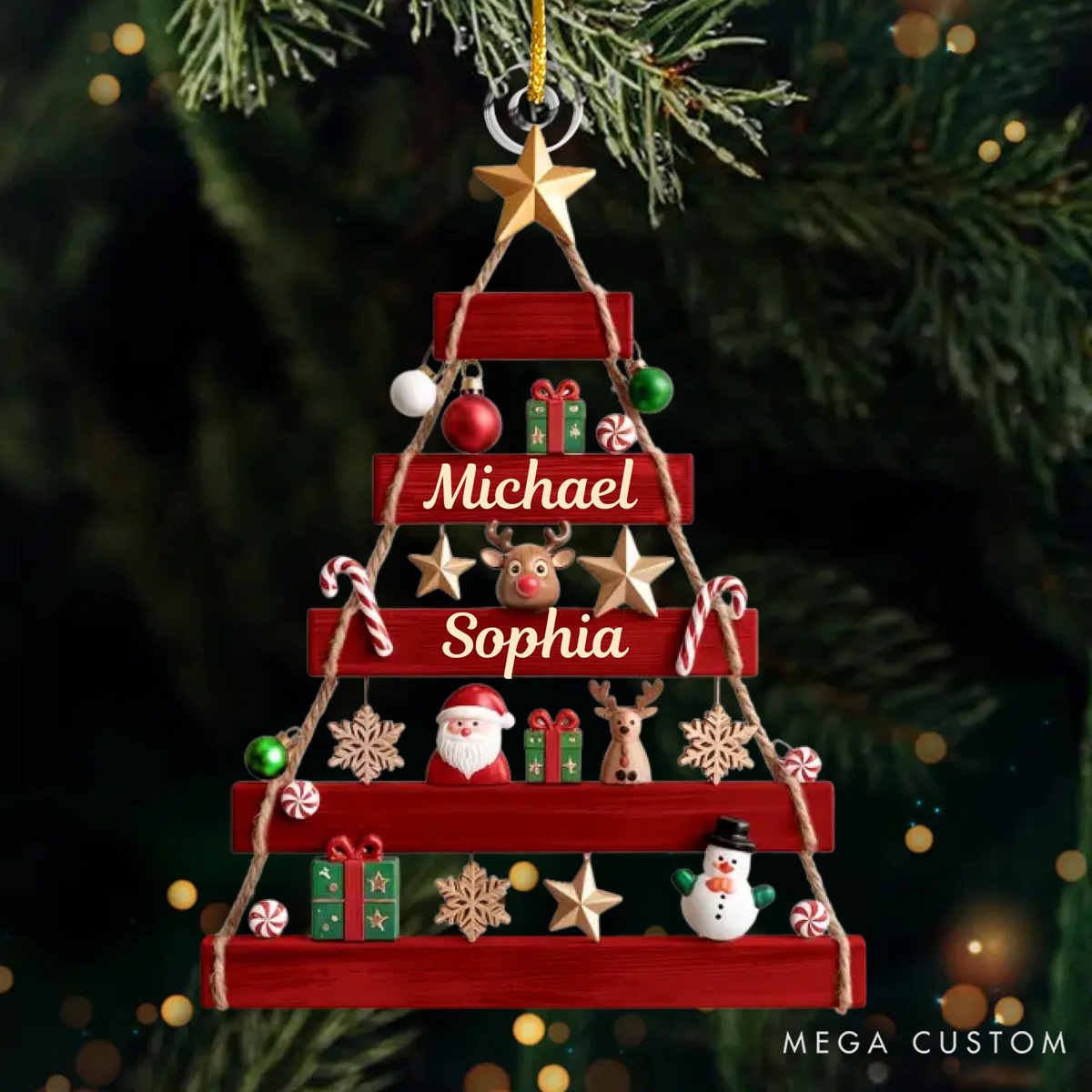 Personalized Acrylic Together We Shine at Christmas Tree Shaped Holiday Festival Ornament 
