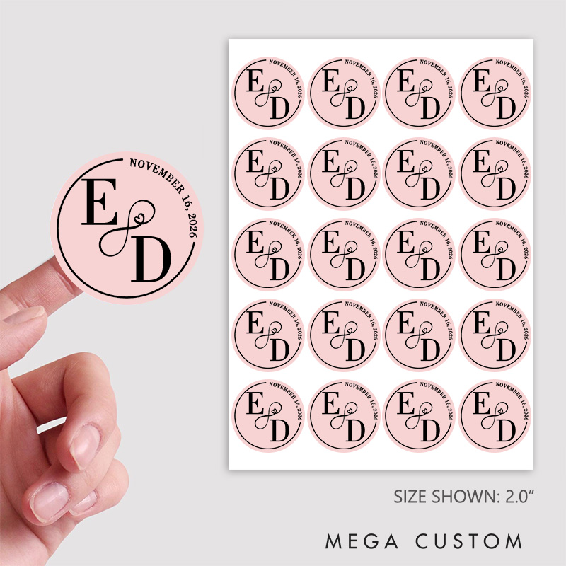 Personalized Couple Wedding Wreath 2" Stickers with Initials Newlyweds Thank You Stickers Party Favors Label Tags Candle Bridal Shower Favors